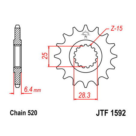 Pignon JT SPROCKETS acier pas 520 type 1592 Yamaha 450 YFZR