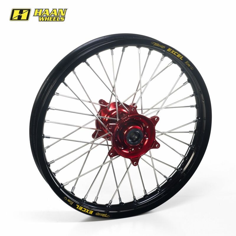 Roue arrière complète HAAN WHEELS 18x2,50x36T jante noir/moyeu rouge/rayons argent/têtes de rayons ARGENT