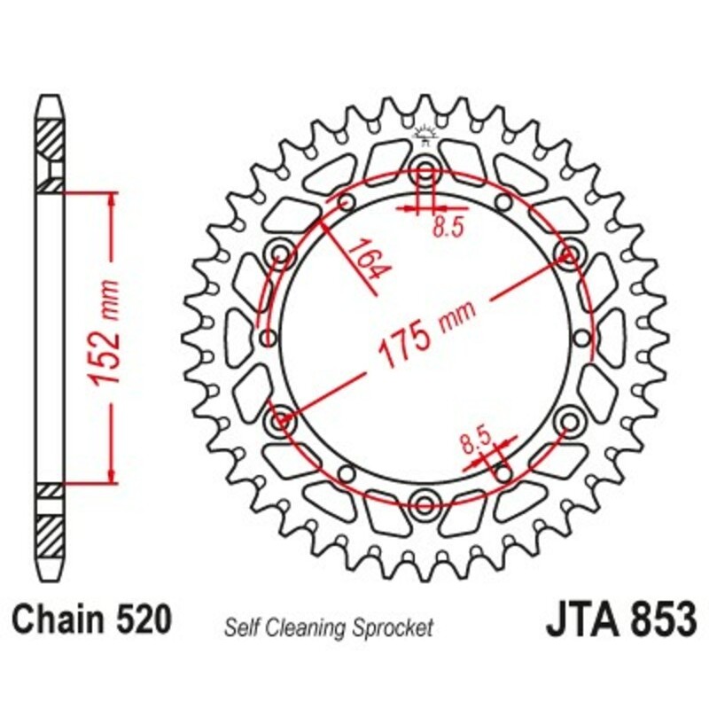 Couronne JT SPROCKETS aluminium ultra-light anti-boue 853 - 520