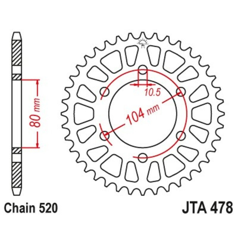 Couronne JT SPROCKETS aluminium ultra-light anti-boue 478 - 520