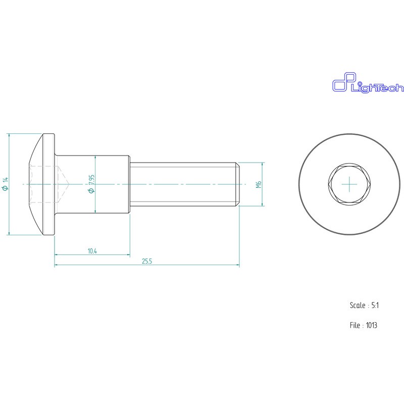 Vis LIGHTECH M6 X 25,5 Type 1013 Ergal or à l'unité