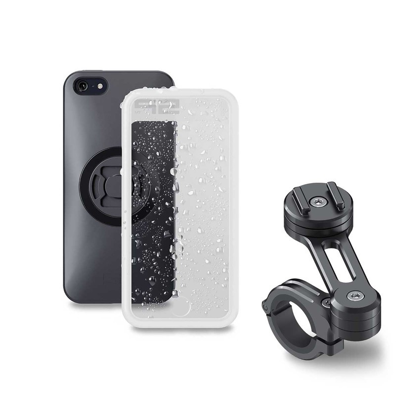 Pack complet SP-CONNECT Moto Bundle fixé sur guidon iPhone 5/SE